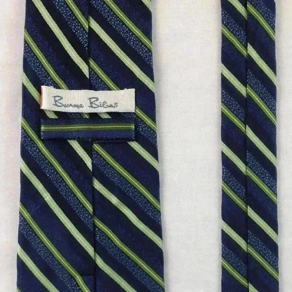 Burma Bibas Blue Multi-Color Stripe Silk 61" x 3.5 - Picture 3 of 4